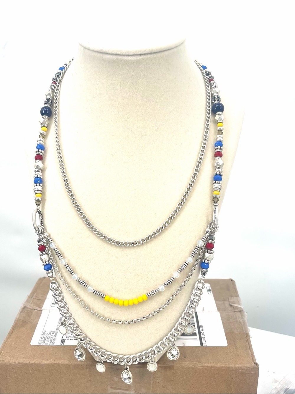 Premier Designs NWOT "Jess" colorful bohemian layered necklace matte silver